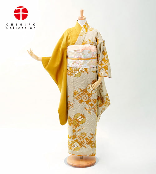 七宝に金/片身変わり（イエロー）十三参り用