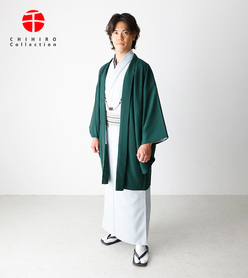 紗綾形（グリーン） 男性着物